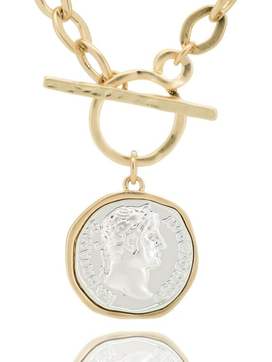 Jewelry - Chunky Coin Antique Gold Plated Thick Link Chain Layered Pendant Necklace for Wo